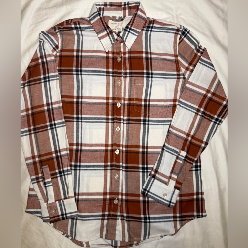 Men's Plaid Button-Down Shirt in Rust and White